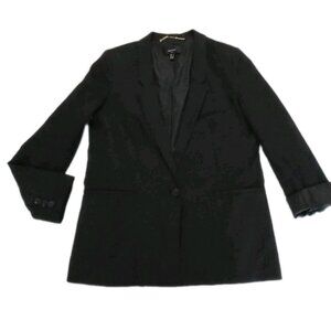 Mango MNG Basics Suit Jacket Blazer Size M Black With 1 Button Ladies Linen
